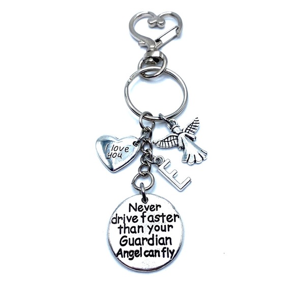 Never Drive Faster Than Your Guardian Angel Can Fly Keychain Bag Charm - Picture 4 of 7